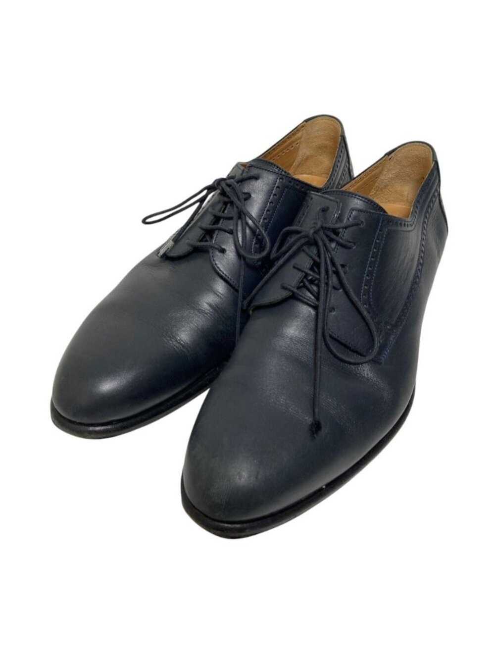 Hermes Plain Toe Lace Up Dress Shoes Navy 39